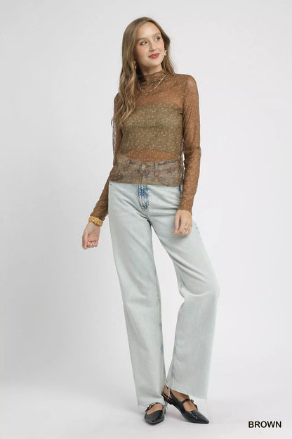 Nylon Lace Mesh Long Sleeve Top Shop Cute Fall Fashion at In Style Chics Boutique 