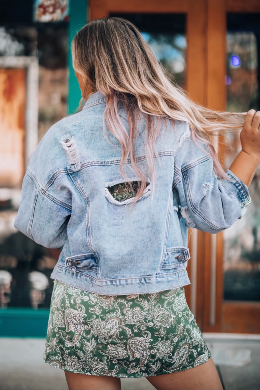 Distressed Drop Shoulder Denim Jacket - In Style Chics Boutique LLC