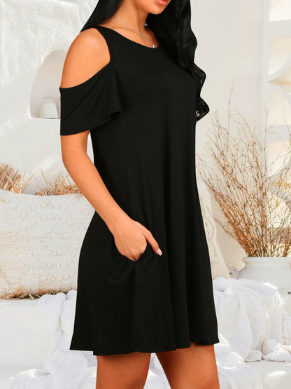 Round Neck Cold Shoulder Short Sleeve Dress - Also in Moss! - In Style Chics Boutique LLC