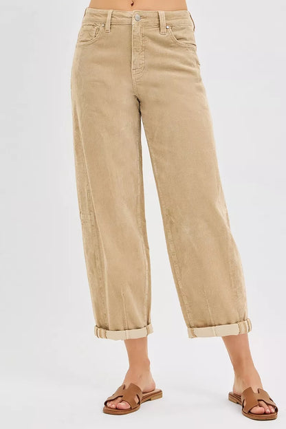 RISEN High Rise Crop Barrel Corduroy Pants at In Style Chics Boutique 