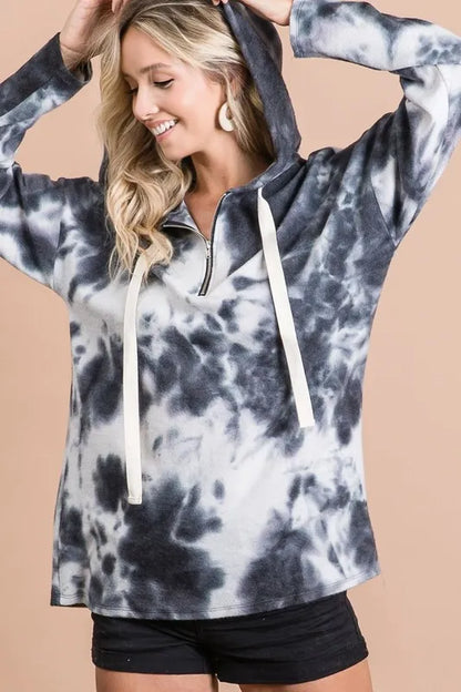 Tie Dye Brushed Terry Hoodie with Zip Up Closure