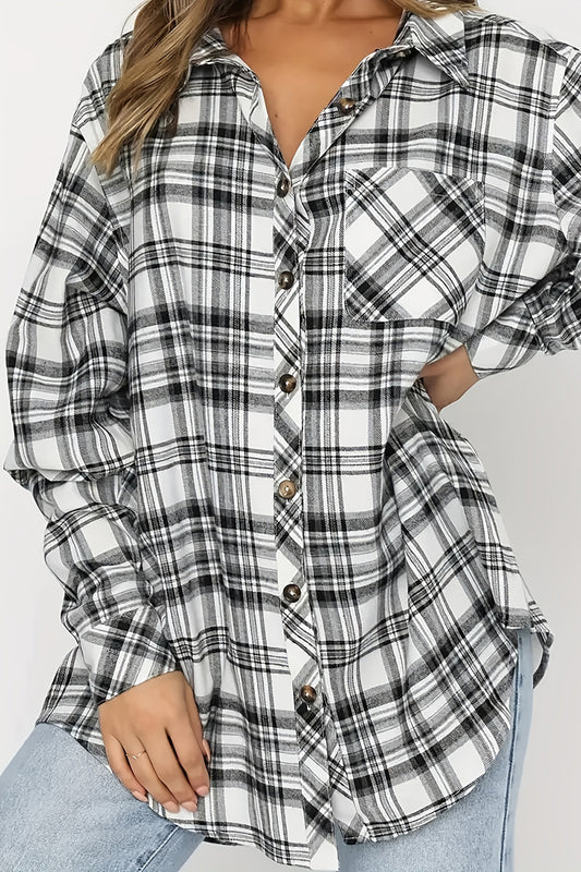 Plaid Collared Neck Long Sleeve Shirt - In Style Chics Boutique LLC