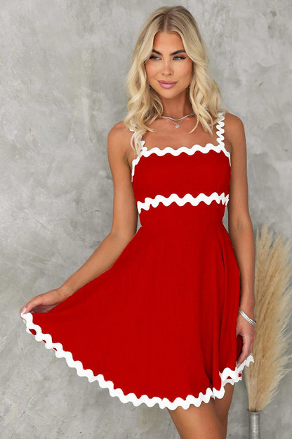 Contrast Trim Square Neck Mini Dress - In Style Chics Boutique LLC