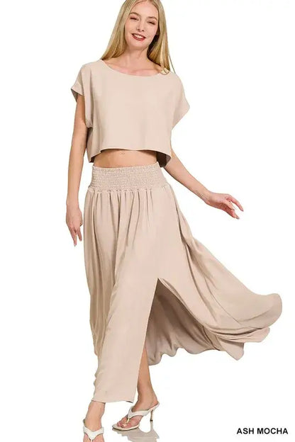 Heavy Woven Span Crop Tee & Skirt Set - Summer Clothes Juniors - Outfits - Summer Outfits - In Style Chics Boutique Women's Juniors Apparel Online 