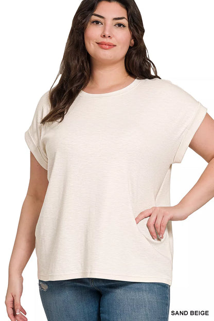 Zenana Cotton Modal Slub Rolled Sleeve T-Shirt