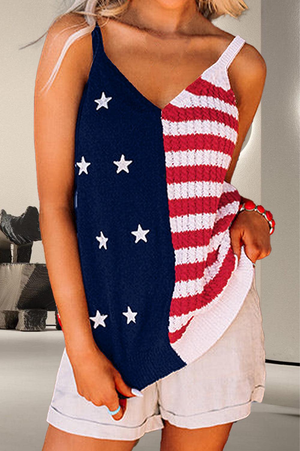 US Flag Theme V-Neck Knit Cami - In Style Chics Boutique LLC