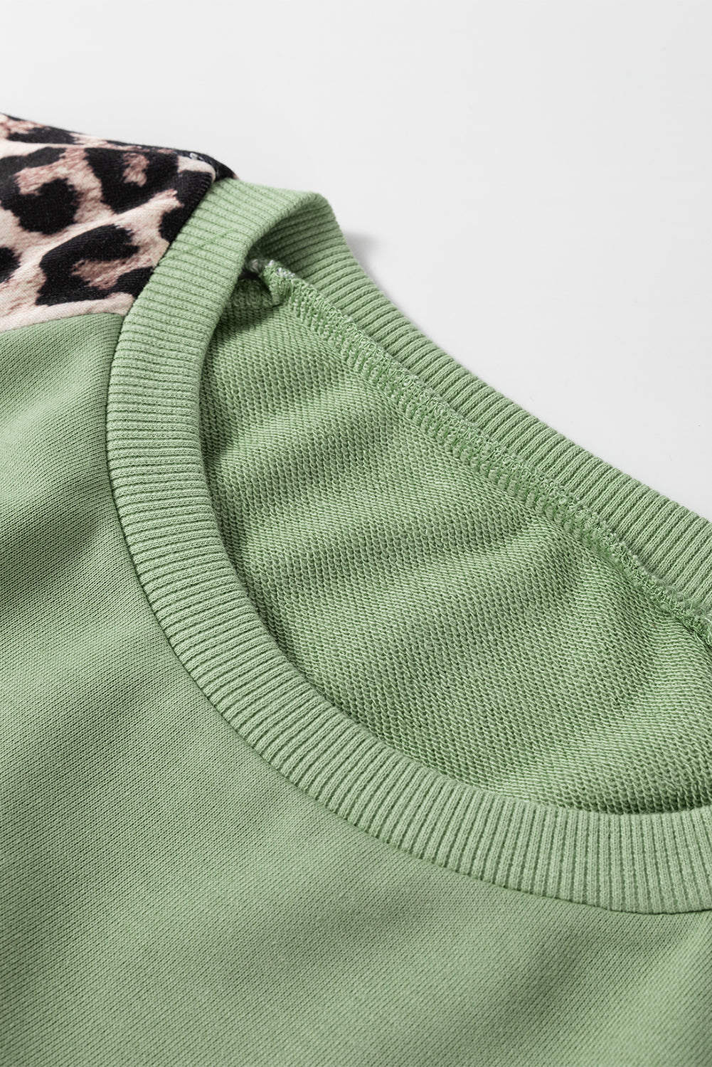 Grass Green Leopard Print Patchwork Raglan Sleeve Sweatshirt