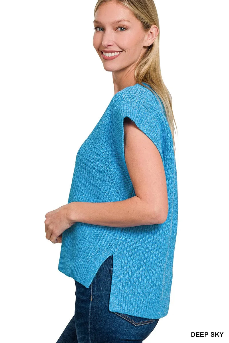 Oversized Sweater Vest with Side Slit at In Style Chics Boutique 