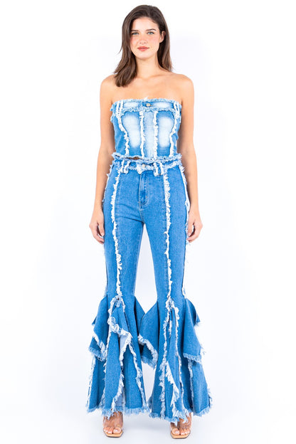 American Bazi Frayed Edge Denim Corset Top - In Style Chics Boutique LLC