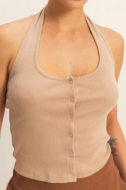 Halter Neck Buttoned Washed Top