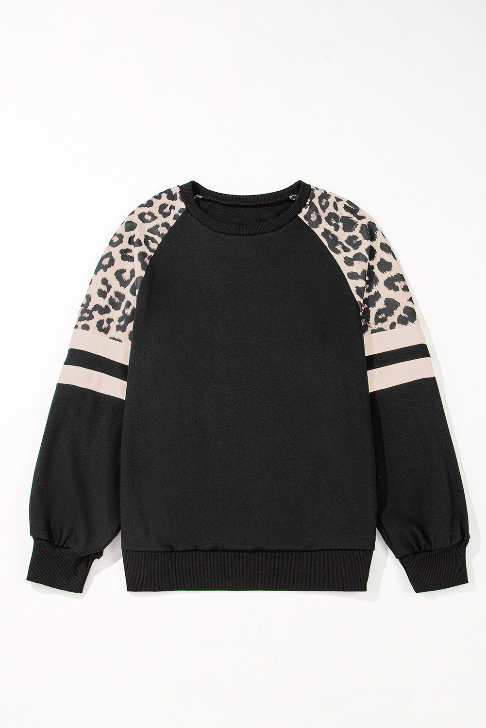 Grass Green Leopard Print Patchwork Raglan Sleeve Sweatshirt