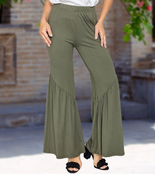 Diagonal Trim Ruffle Hem Pants - In Style Chics Boutique LLC