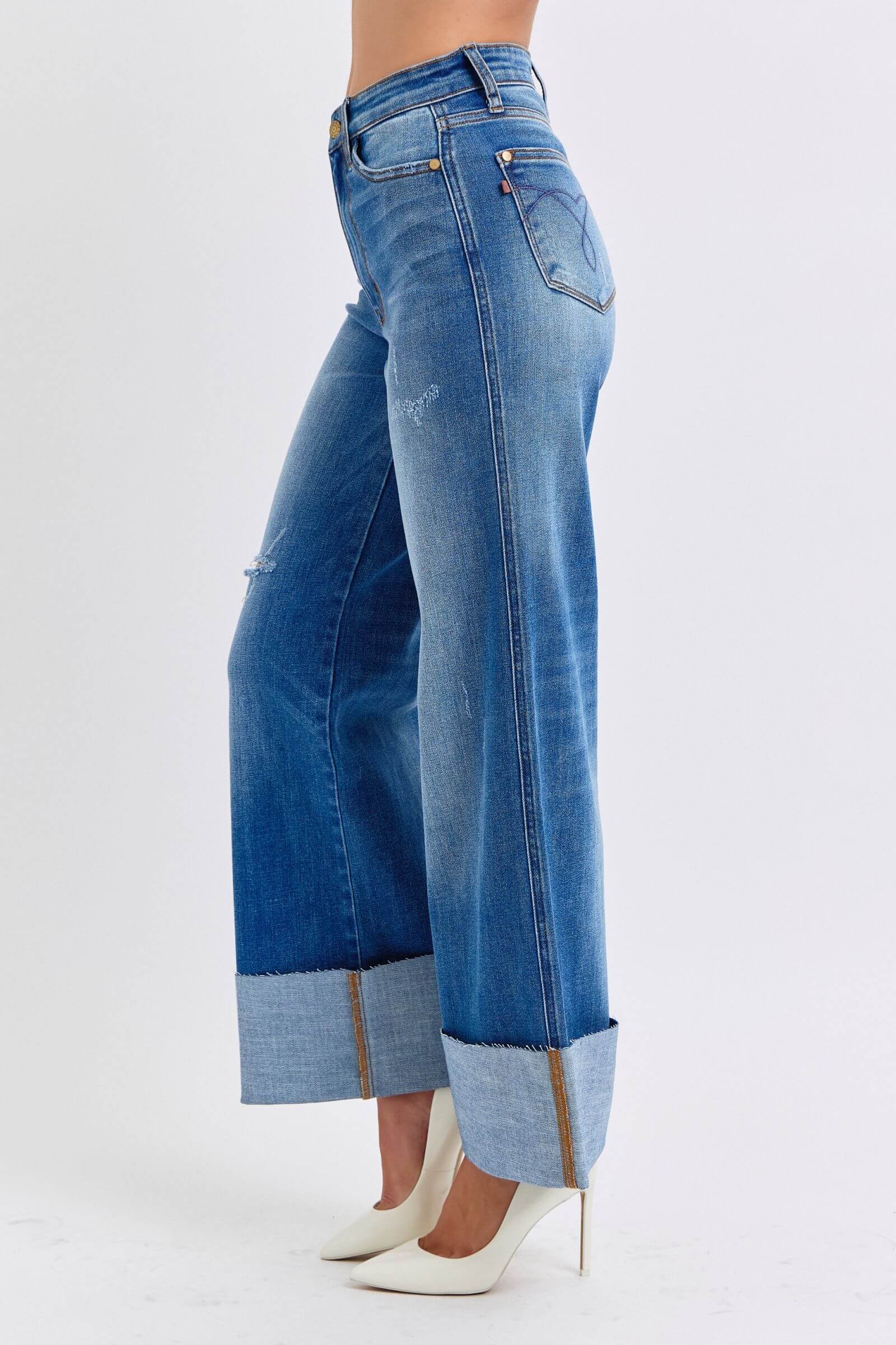 Judy Blue Full Size Distressed High Waist Wide Leg Jeans - In Style Chics Boutique LLC