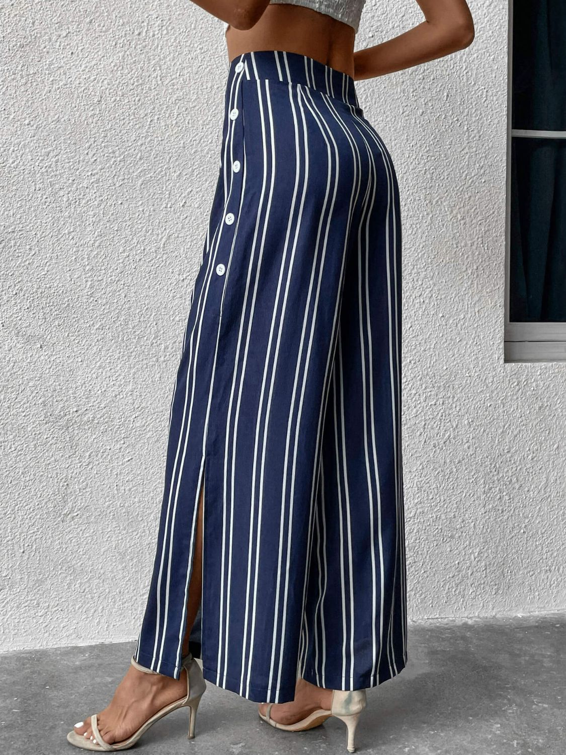 Striped Slit Wide Leg Pants - In Style Chics Boutique LLC