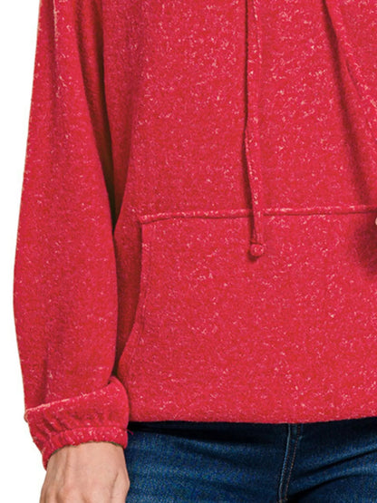 Brushed Hacci Melange Hooded Sweater at In Style Chics Boutique 
