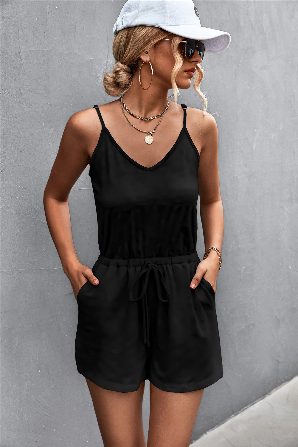 Spaghetti Strap V-Neck Pocket Romper - Black or Gray - In Style Chics Boutique LLC