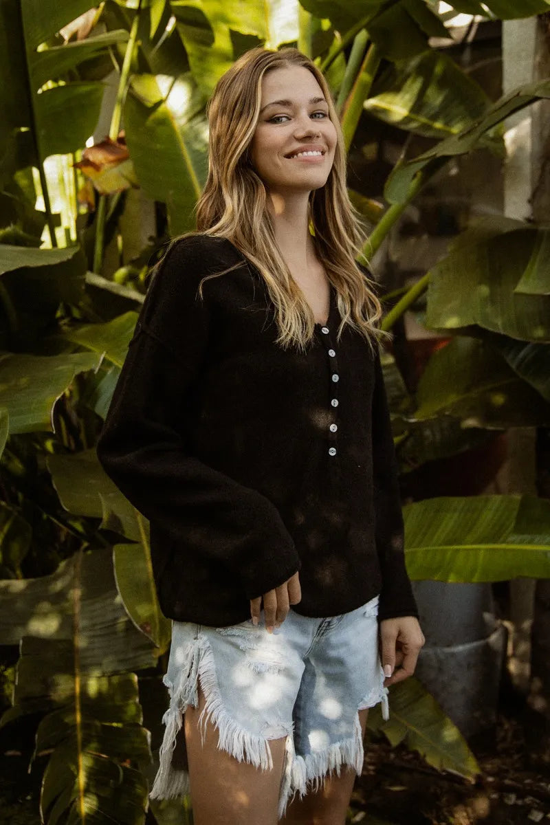 V Neck Sweater Top With Button Details at In Style Chics Boutique 
