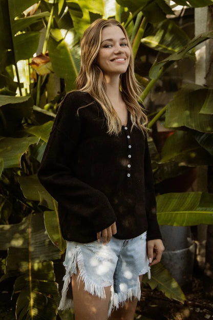 V Neck Sweater Top With Button Details at In Style Chics Boutique 