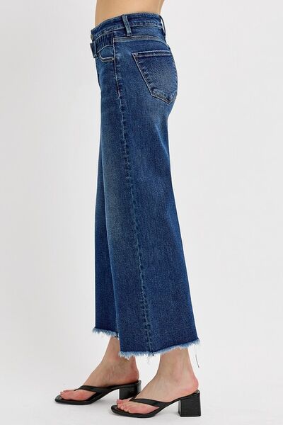 Women's Raw Hem Wide Leg Attached Buckle Jeans - In Style Chics Boutique Online Clothing 