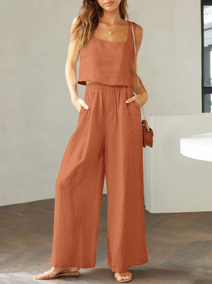 Square Neck Top and Wide Leg Pants Set - In Style Chics Boutique LLC