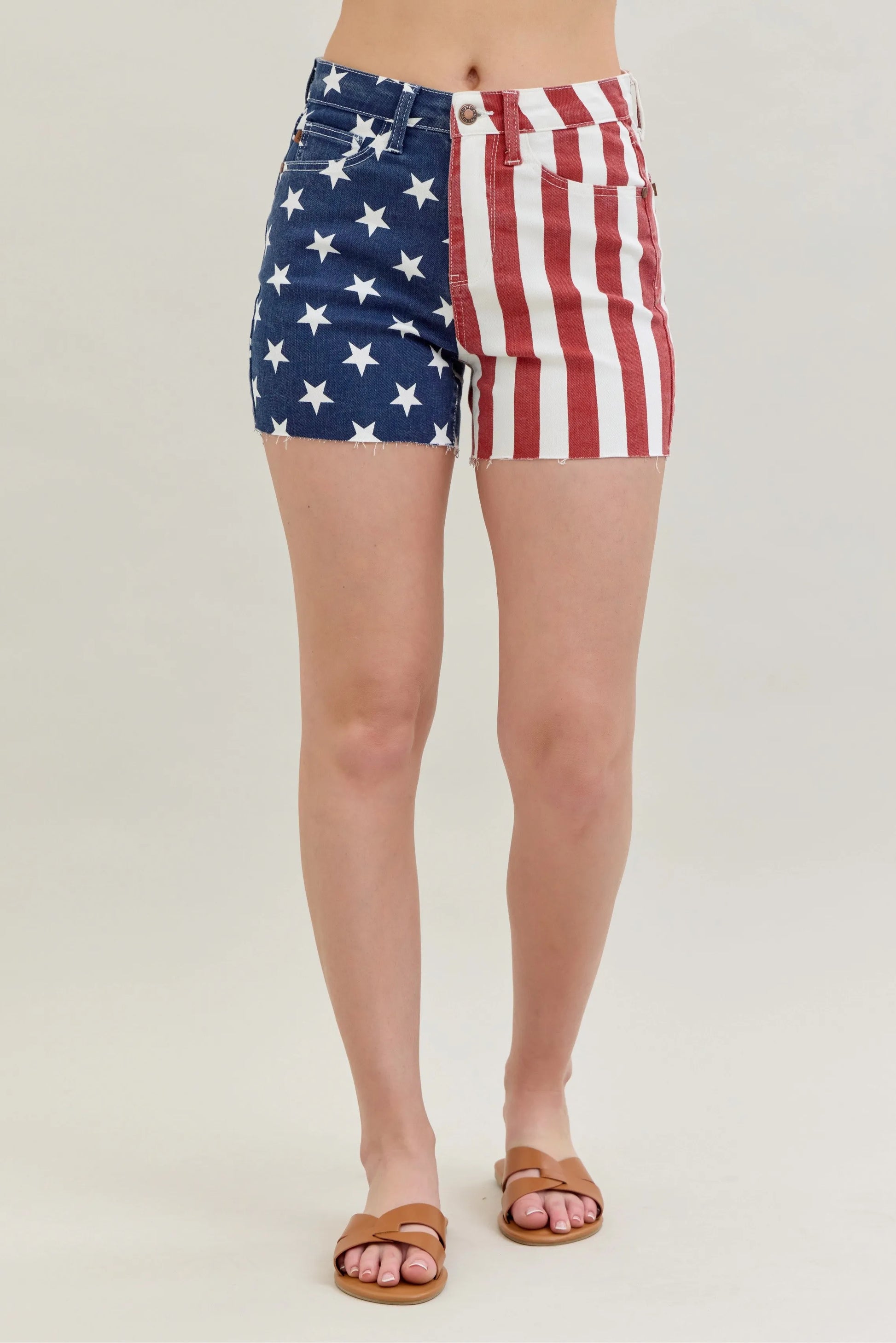 Judy Blue Americana Flag Fray Hem Shorts with High Waist - In Style Chics Boutique 