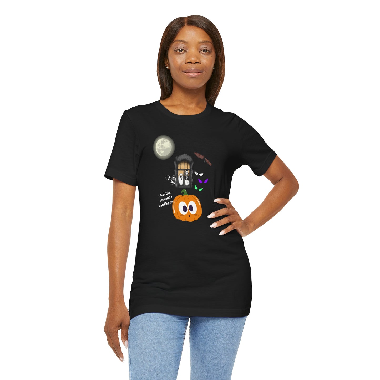 Funny Halloween Tee - "I Feel Like Someone's Watching Me..." With ghost, moon, pumpkin at In Style Chics Boutique by Obsession Expressions