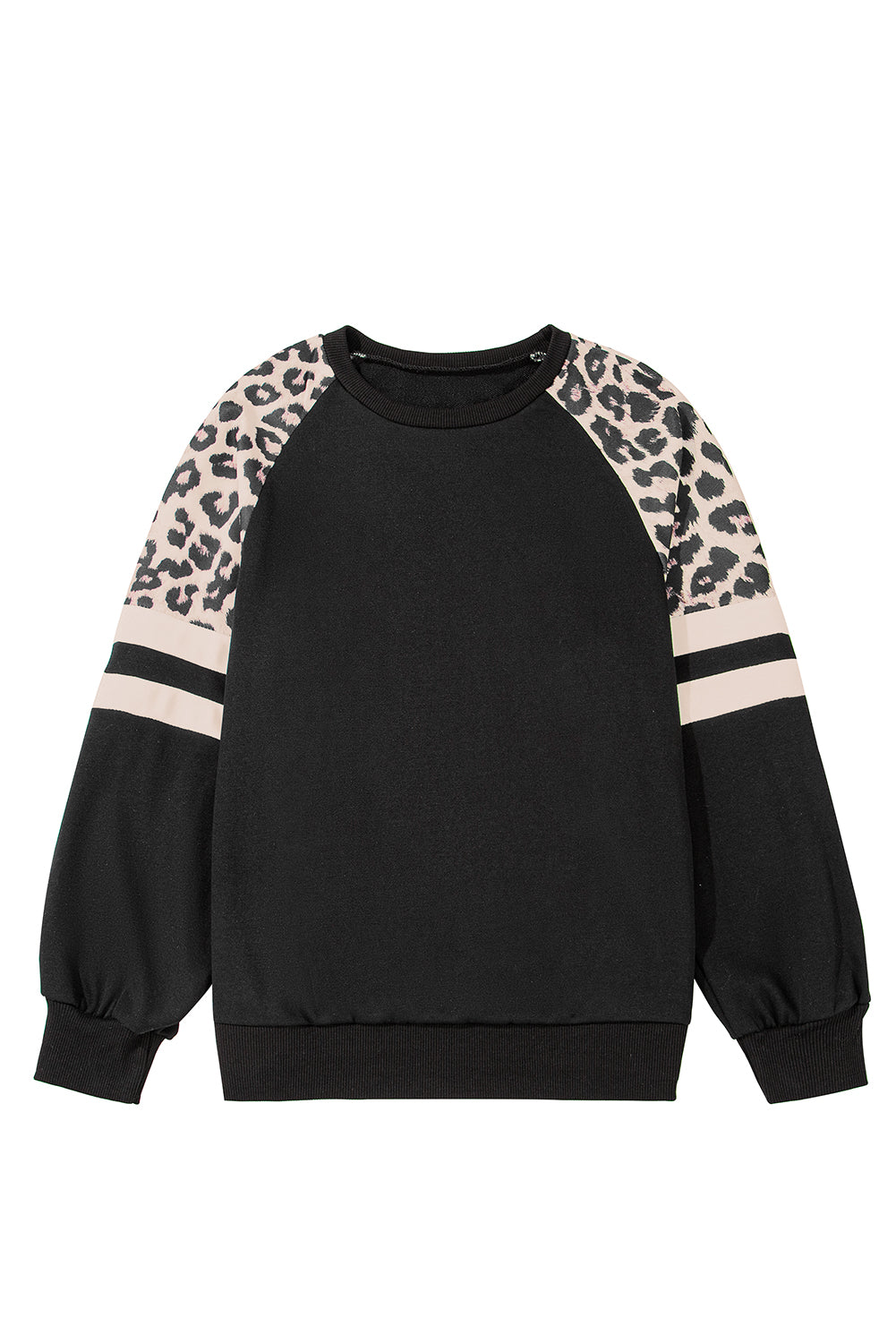 Grass Green Leopard Print Patchwork Raglan Sleeve Sweatshirt