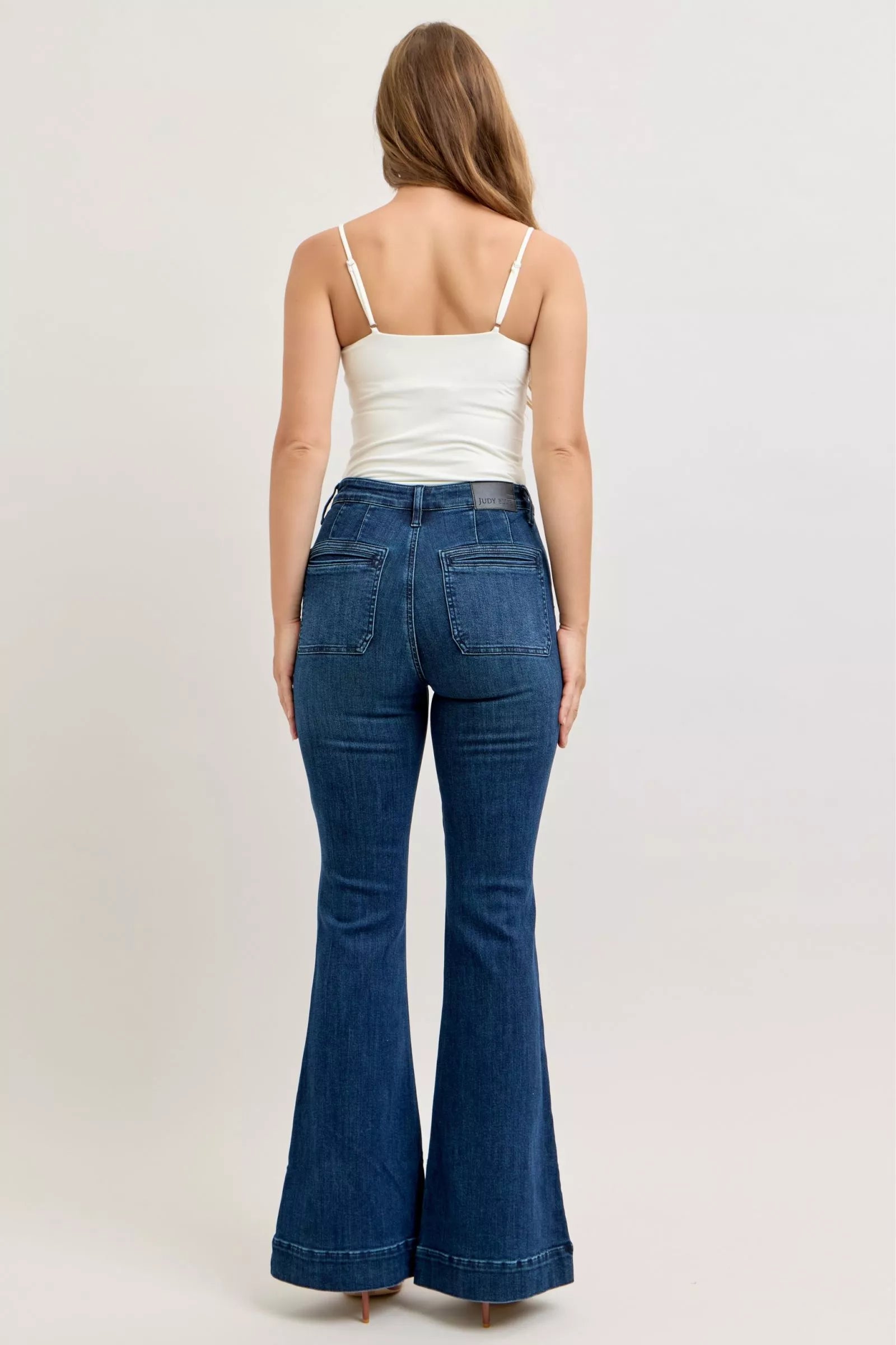 Women's Judy Blue High-Waisted Flare Jeans with Front Pockets Non Distressed 