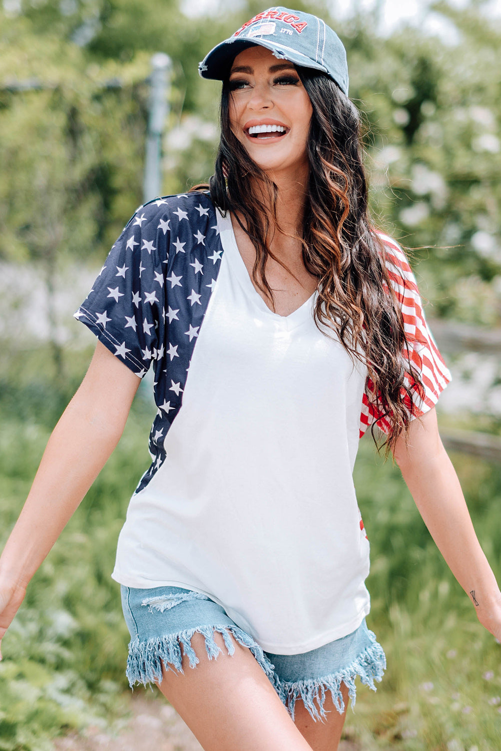 US Flag V-Neck Tee Shirt - In Style Chics Boutique LLC