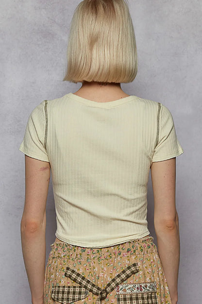 Crop T-Shirt with Contrast Stitching Round Neck  - In Style Chics Boutique 