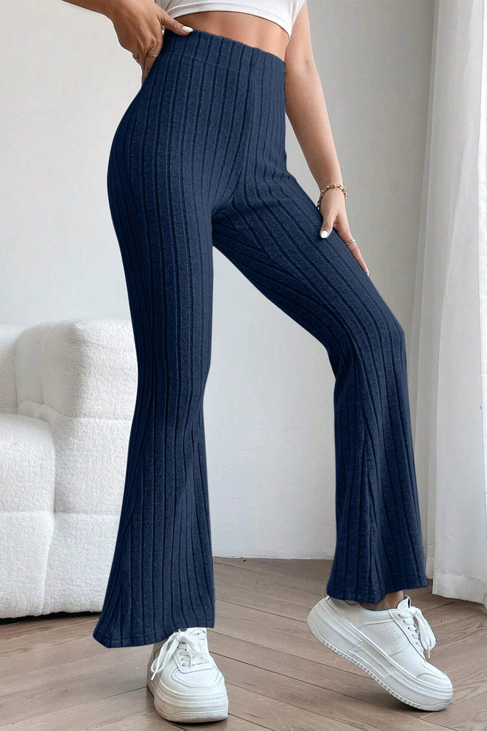 Basic Bae Full Size Ribbed High Waist Flare Pants - In Style Chics Boutique LLC