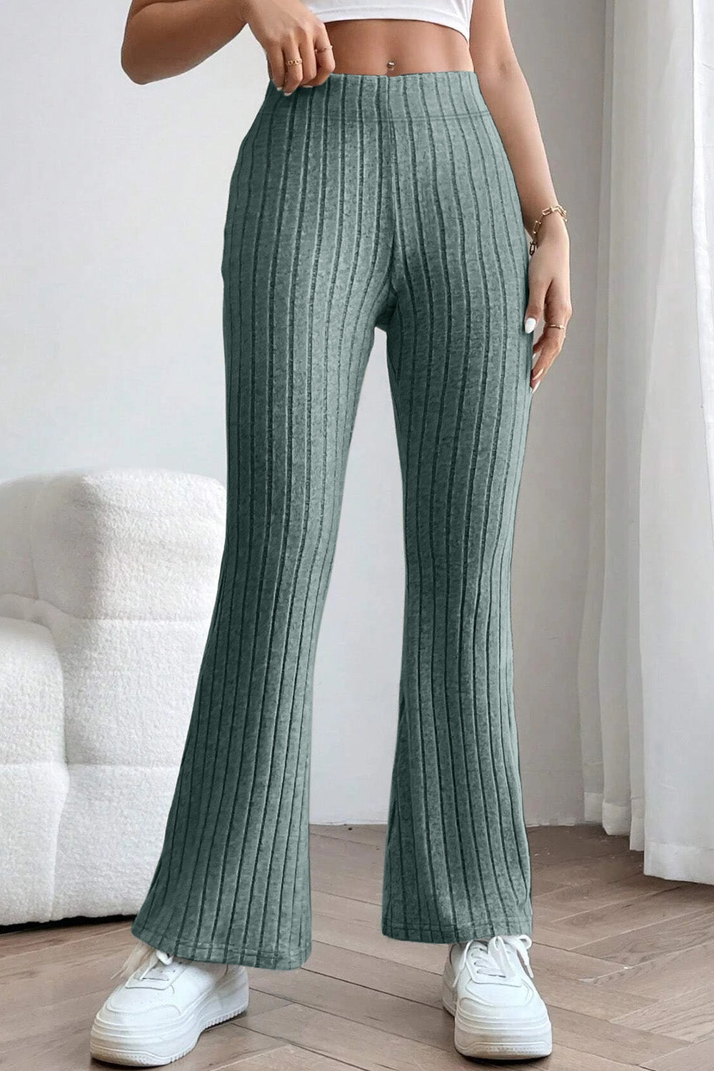 Basic Bae Full Size Ribbed High Waist Flare Pants - In Style Chics Boutique LLC