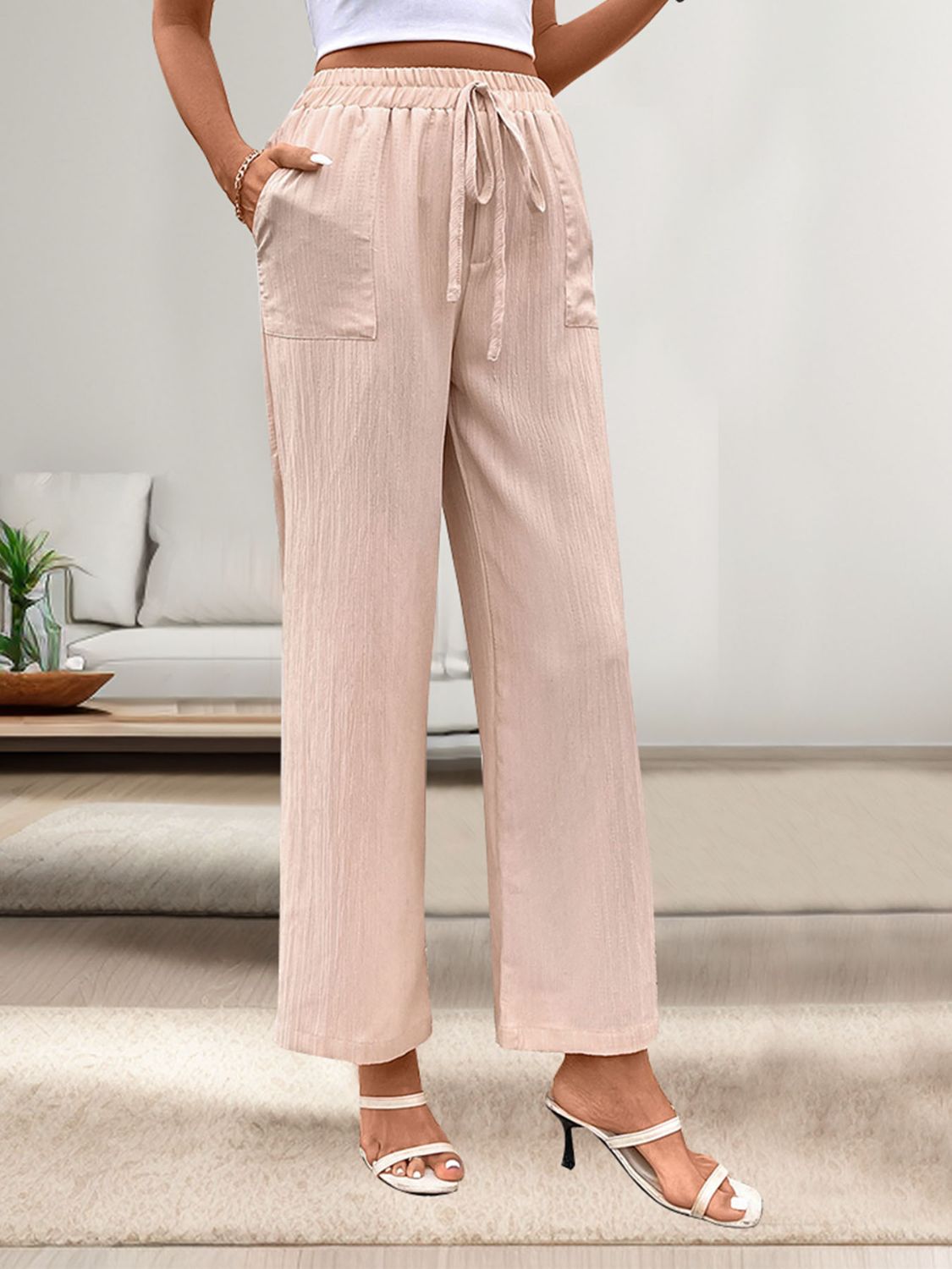 Tied Wide Leg Pants with Pockets - In Style Chics Boutique LLC