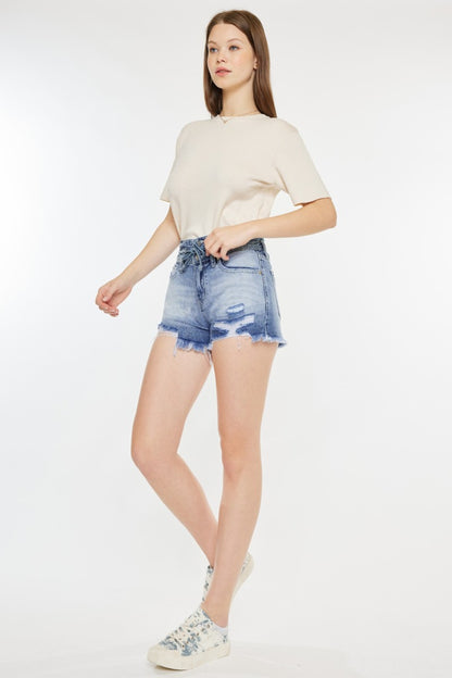 Kancan High Rise Frayed Hem Denim Shorts - In Style Chics Boutique LLC