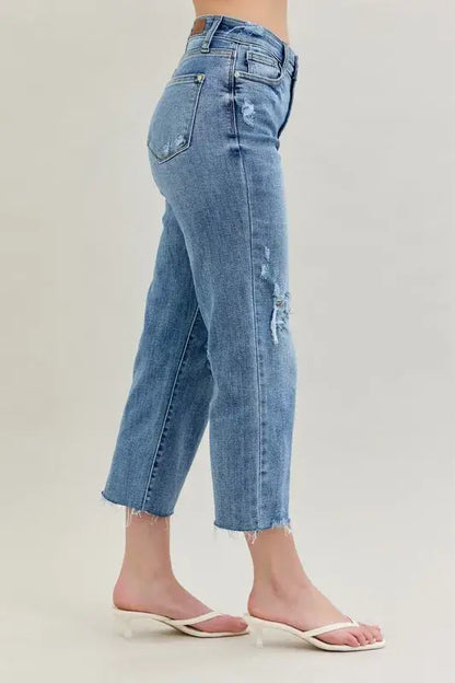 Judy Blue High Waist Destroy Crop Wide Leg Jeans - In Style Chics Boutique Women's Juniors Plus Size Apparel Online