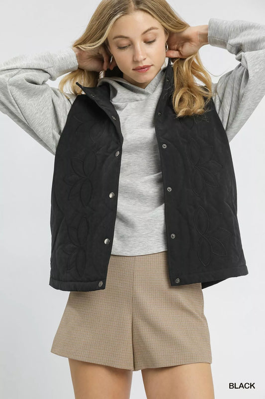 Quilted Embroidered Black Vest at In Style Chics Boutique 