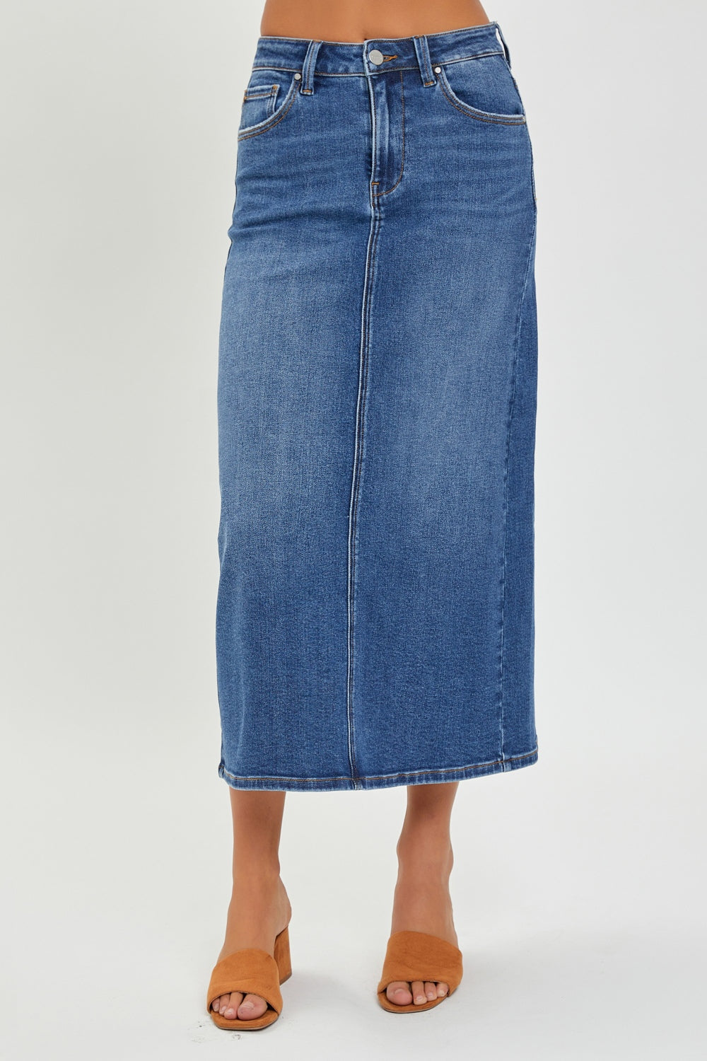 RISEN High Rise Back Slit Denim Skirt - In Style Chics Boutique LLC