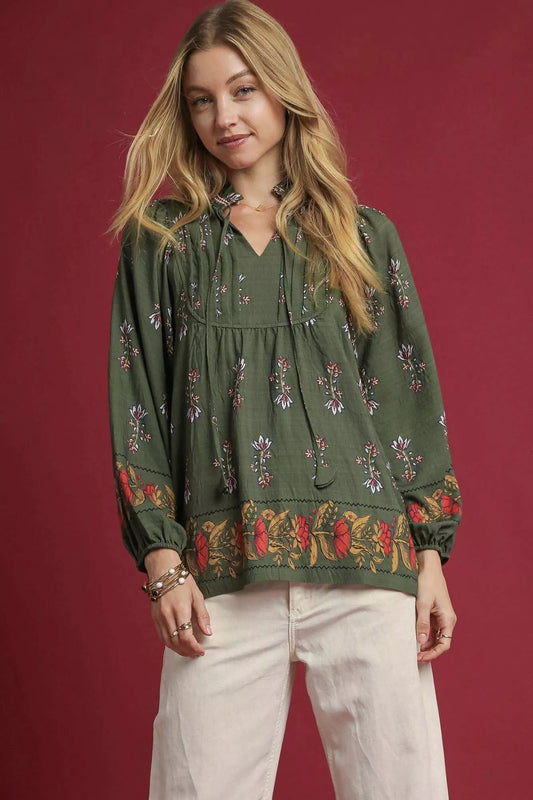 Floral Boho Peasant Blouse at In Style Chics Boutique 