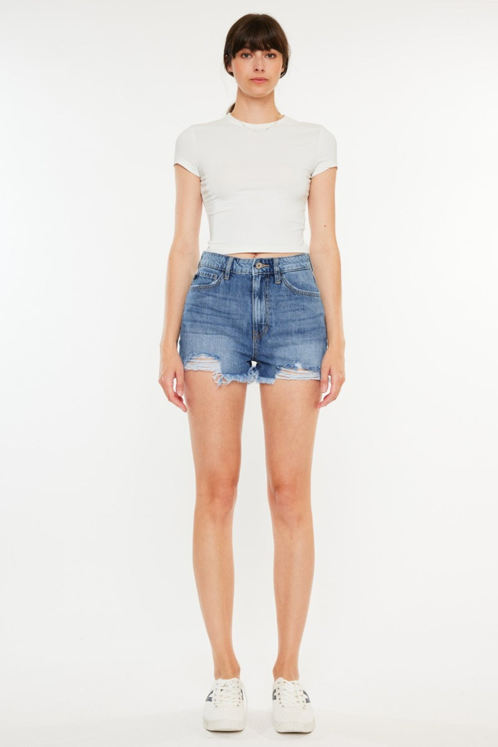 Kancan Distressed Raw Hem High Waist Denim Shorts - In Style Chics Boutique LLC