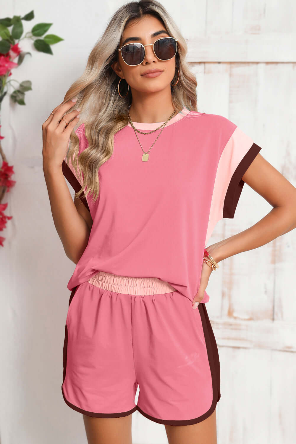 Color Block Loose Fit Top and Elastic Waist Shorts Set - Cute Clothes Online -  In Style Chics Boutique Women's Juniors Apparel 