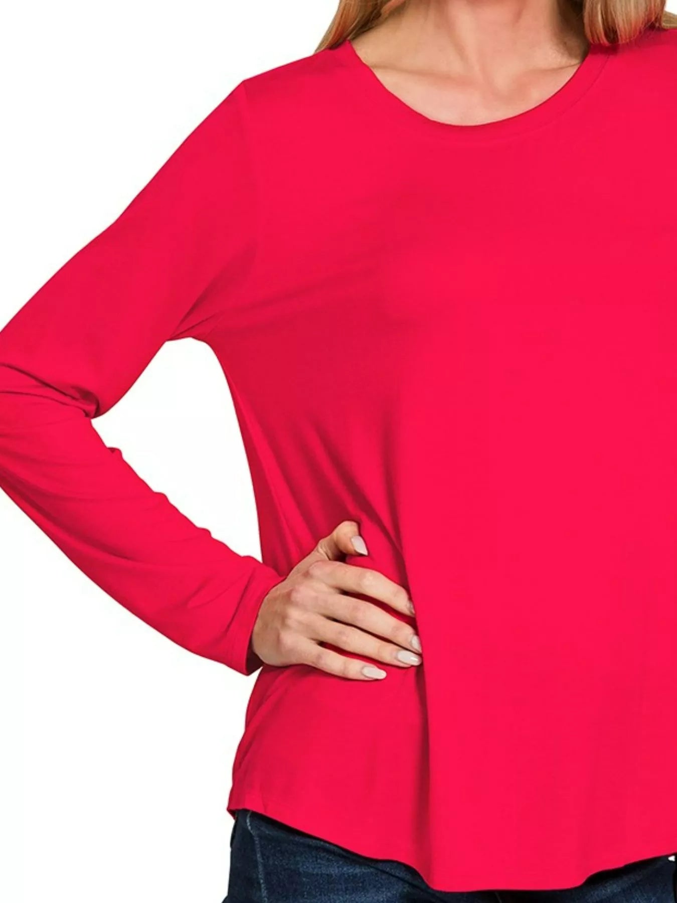 Long Sleeve Top Flowy Round Hem Rayon at In Style Chics Boutique 