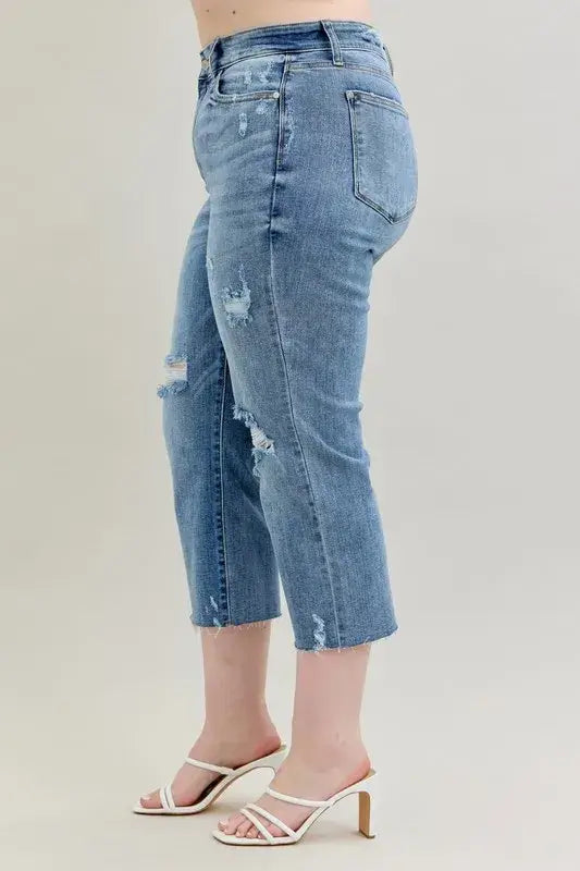 Judy Blue High Waist Destroy Crop Wide Leg Jeans - In Style Chics Boutique Women's Juniors Plus Size Apparel Online