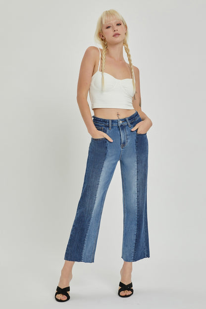 RISEN Full Size Mid-Rise Waist Two-Tones Jeans with Pockets - In Style Chics Boutique LLC