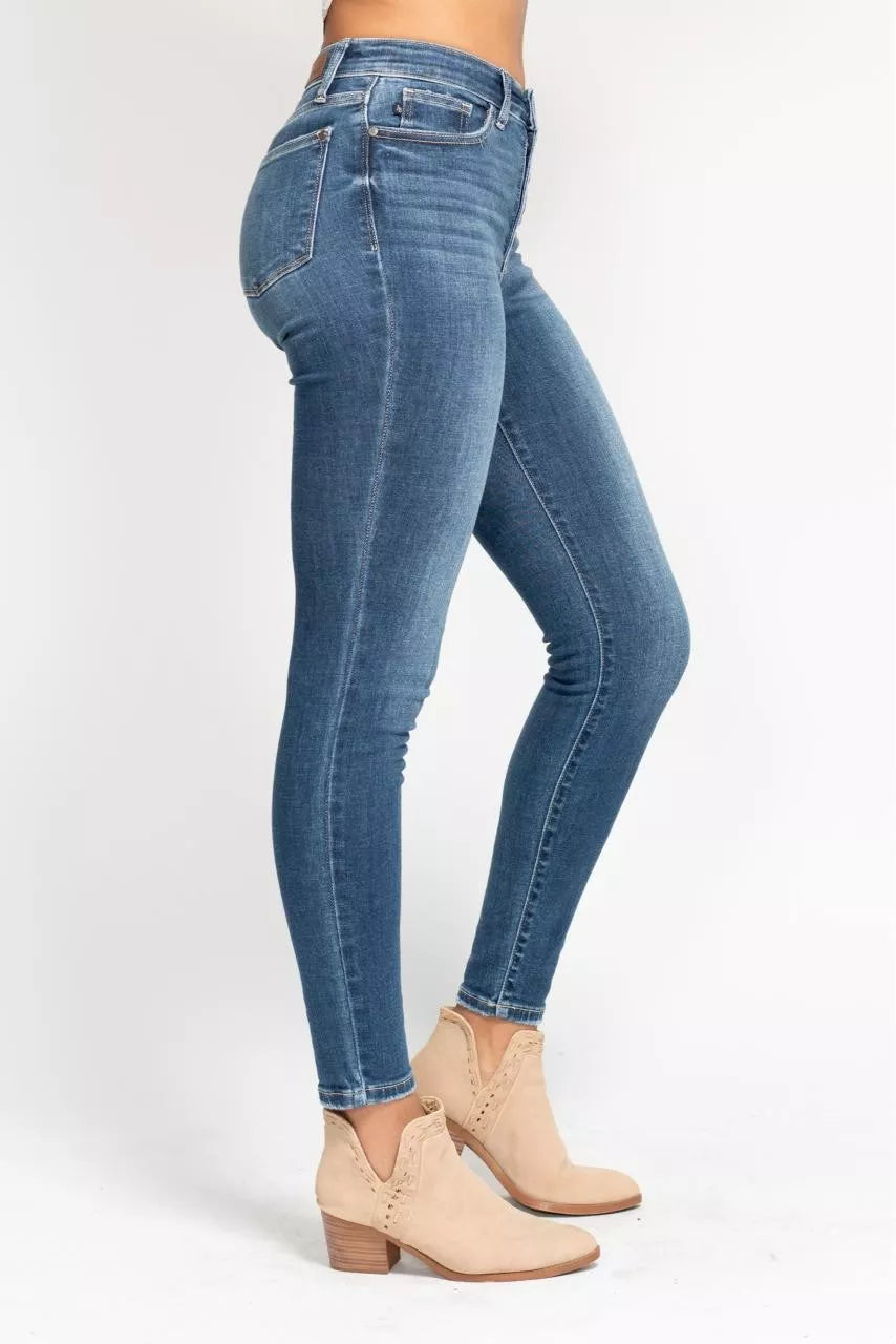 Judy Blue High Rise Button Fly Skinny Jeans at In Style Chics Boutique plus size jeans 