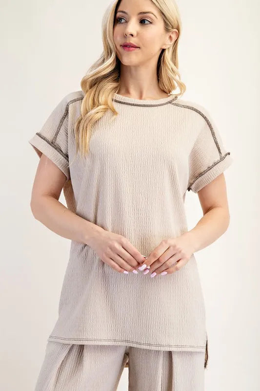 Relaxed-Fit Textured Top with Short Sleeves - In Style Chics Boutique Women's Juniors Plus Size Clothing Online 