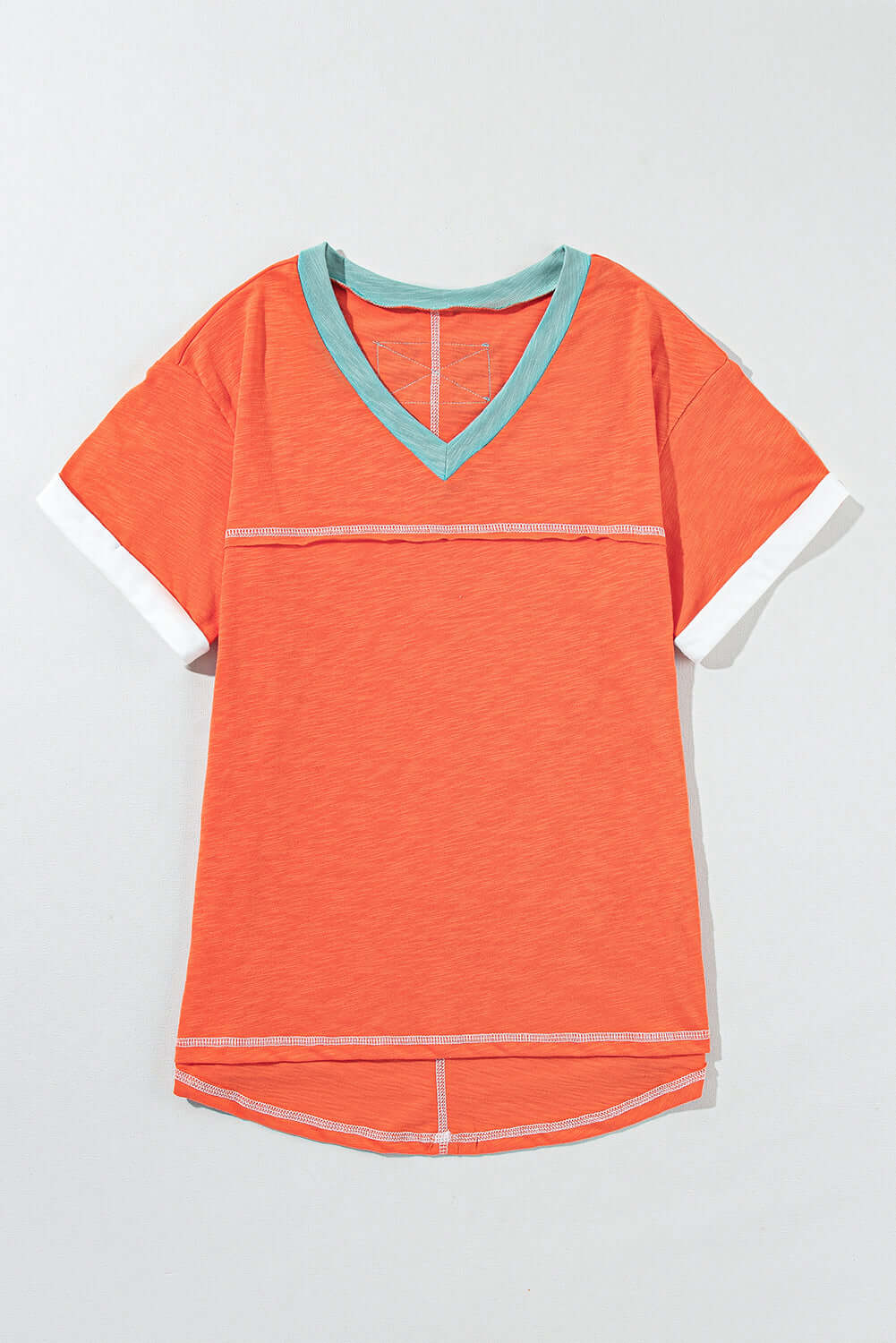 Grapefruit Orange Contrast Trim Exposed Seam V Neck T Shirt - In Style Chics Boutique Cute Clothes Online Women's Juniors 