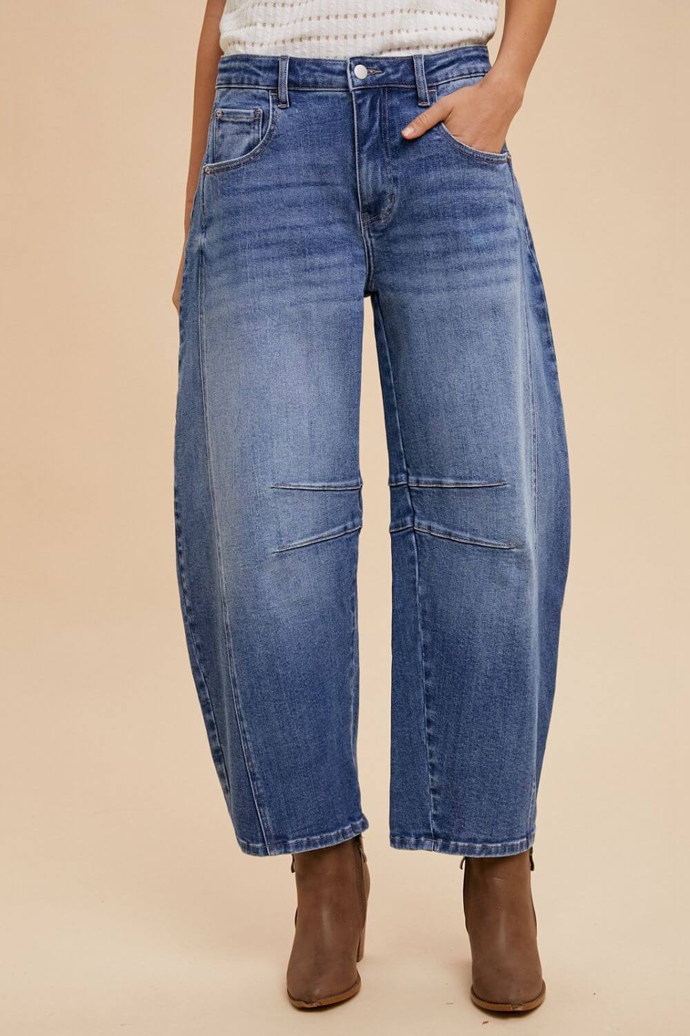 Annie Wear Mid Rise Barrel Leg Jeans with Pockets - In Style Chics Boutique LLC