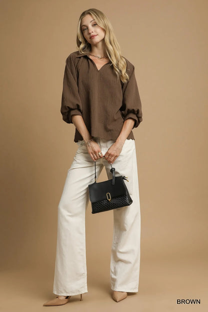Oversized Balloon Sleeve Textured Blouse at In Style Chics Boutique 