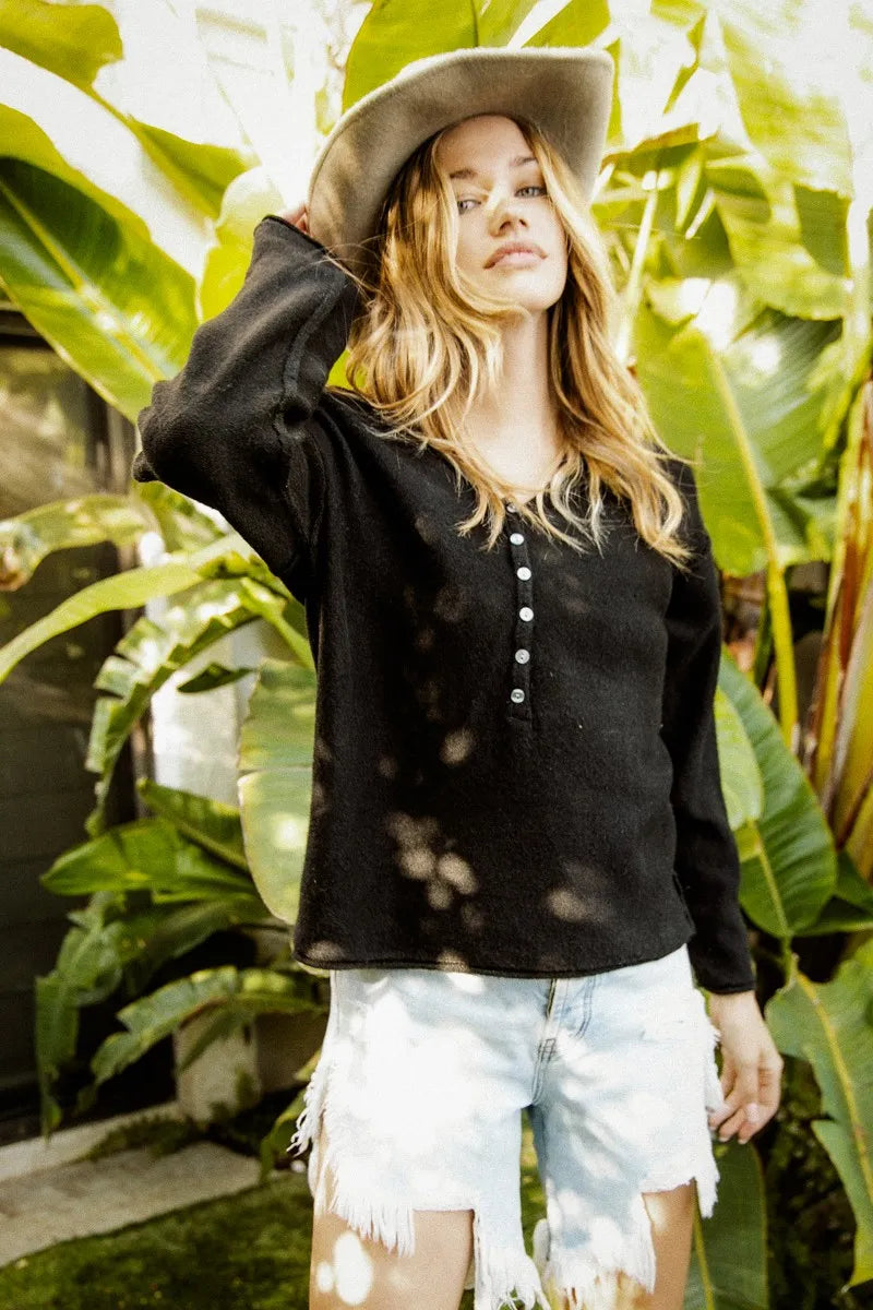 V Neck Sweater Top With Button Details at In Style Chics Boutique 