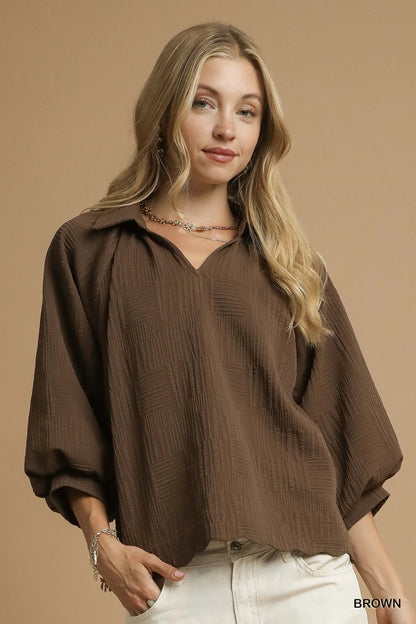 Oversized Balloon Sleeve Textured Blouse at In Style Chics Boutique 
